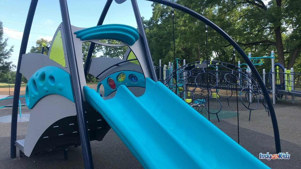 Independence Park Greenwood features a double slide for toddlers and preschoolers.