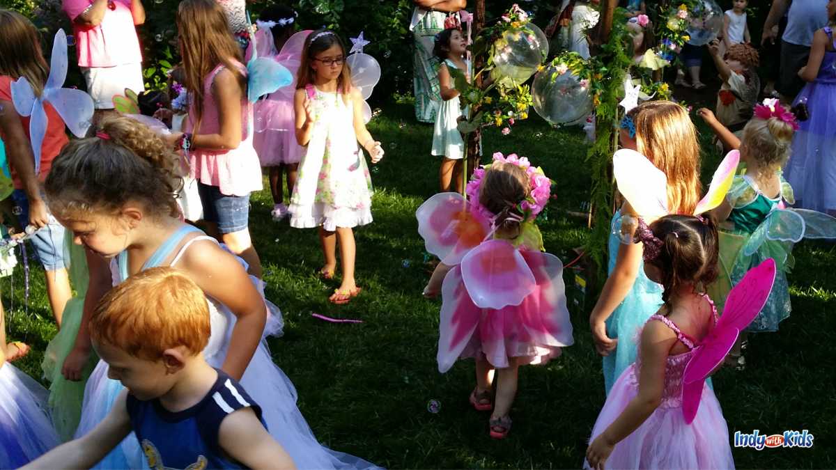 Children in costume wings and fairy dresses gather at Minnestrista's Faeries Sprites and Lights event.