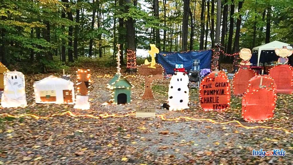 Camping Indiana: Halloween decor adorns a campsite.