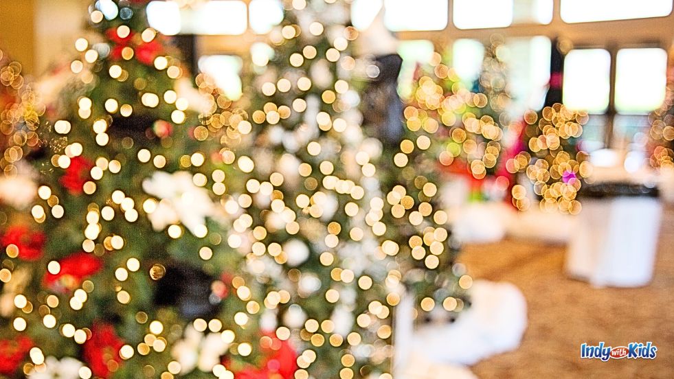 Hendricks County Holiday Events: Christmas trees decorated in sparkling lights.