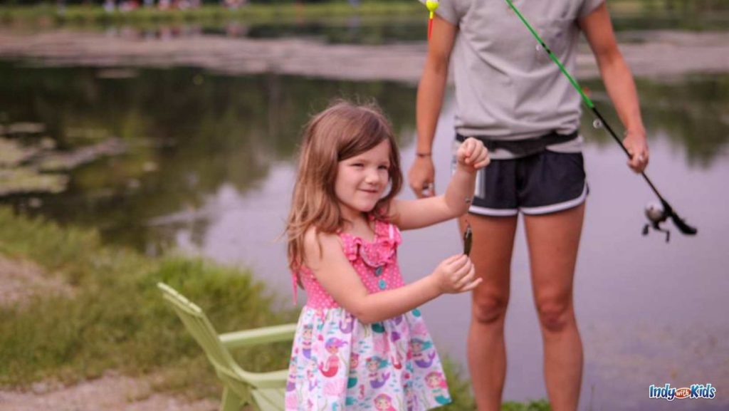 Indiana free fishing days: Kids learning to fish and no fishing license is needed.