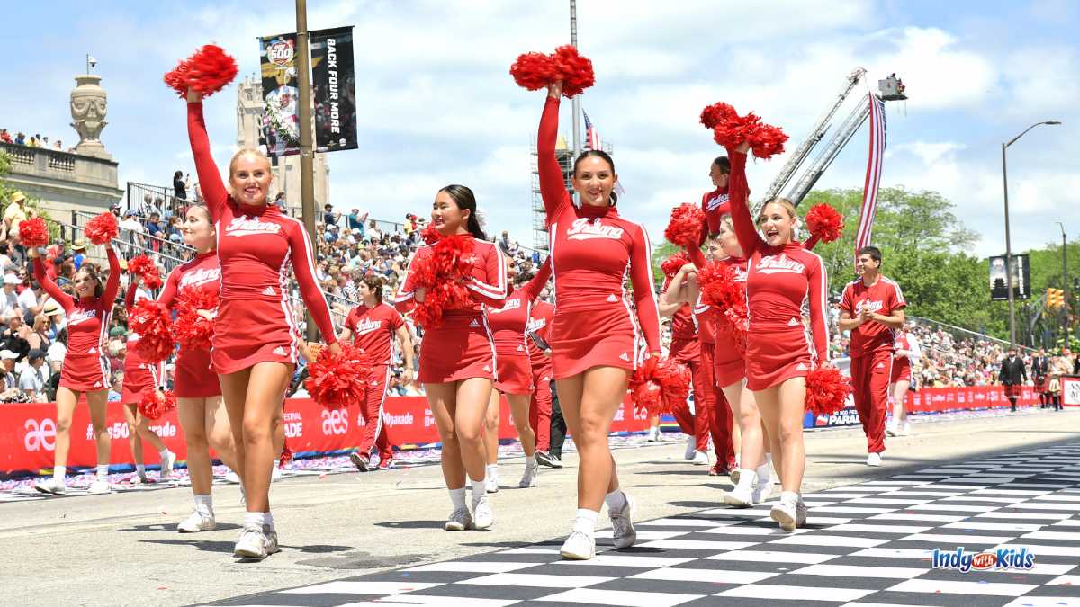 500 Festival Parade: Indiana University cheerleaders