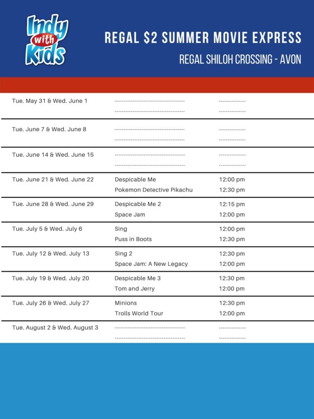 2 Summer Movies Indianapolis, Carmel, Noblesville, Greenwood, Avon