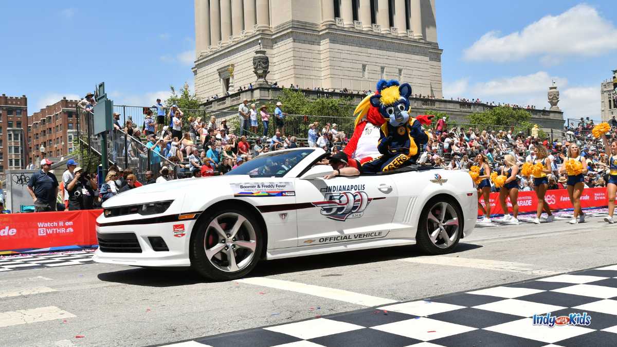 500 Festival Parade: pace car with Indiana Pacers mascot