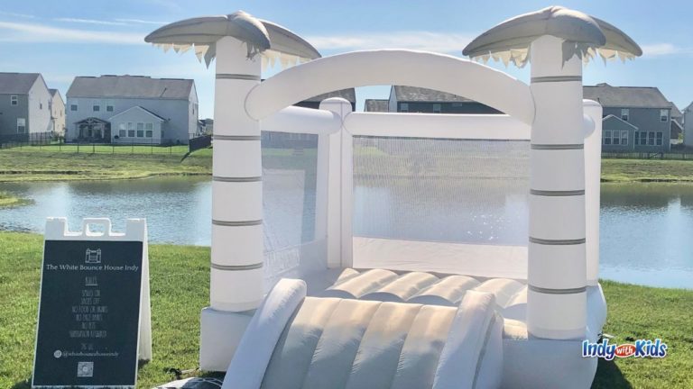 White Bounce House with Palm Trees - Click42