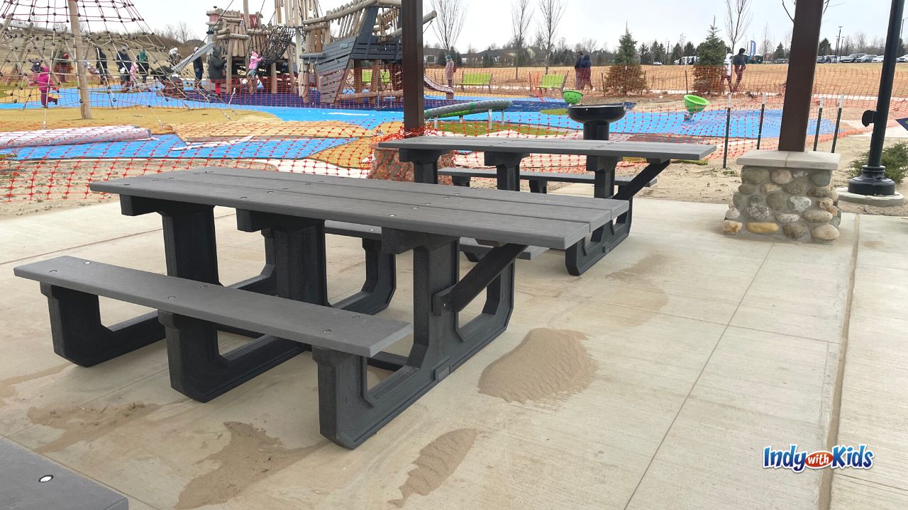 Several of the picnic tables at Geist Waterfront Park feature a space to fit a wheelchair.