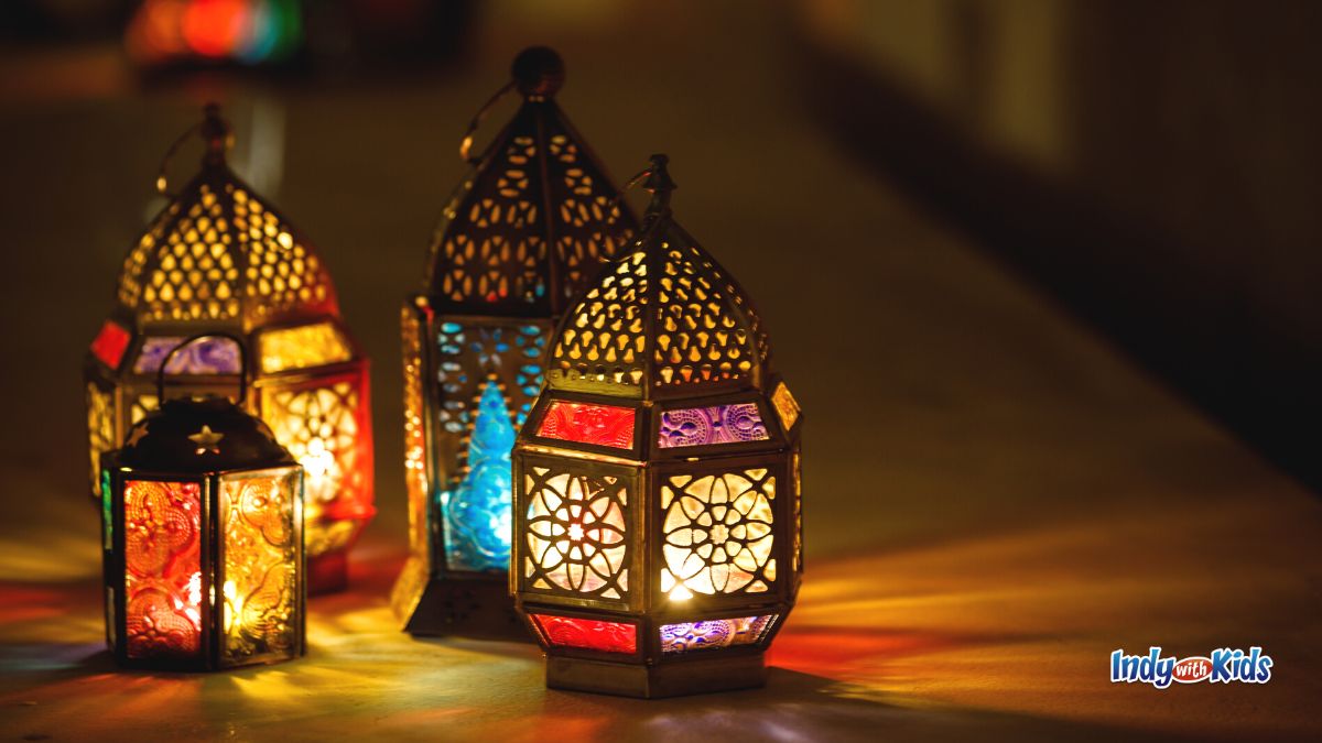 Ramadan activities: Colorful lanterns with glowing lights and delicate patterns.