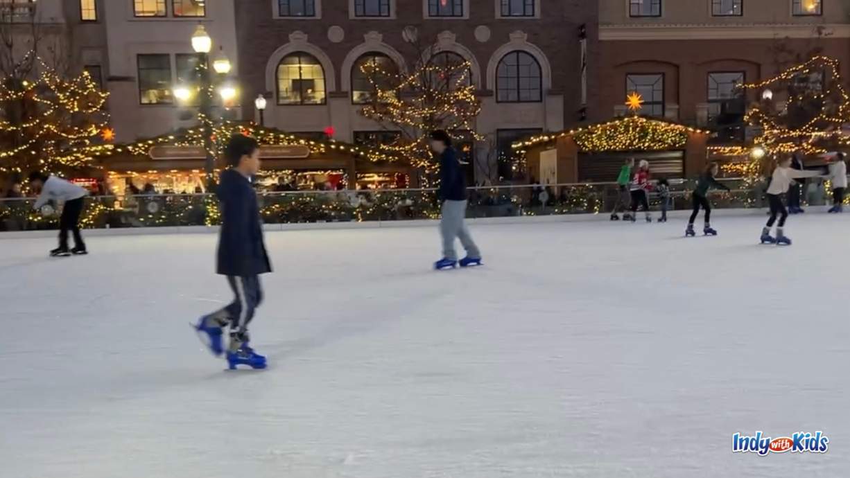 January Events for Kids with Special Needs: Children skate on the rink at Carter Green in Carmel Indiana