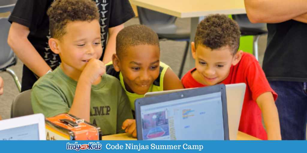 Code Ninjas Summer Camp Three boys around a computer
