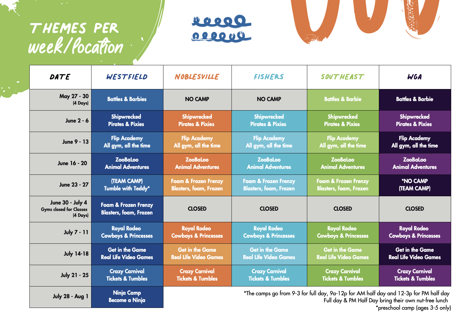 Wrights Summer Camp Calendar 2025