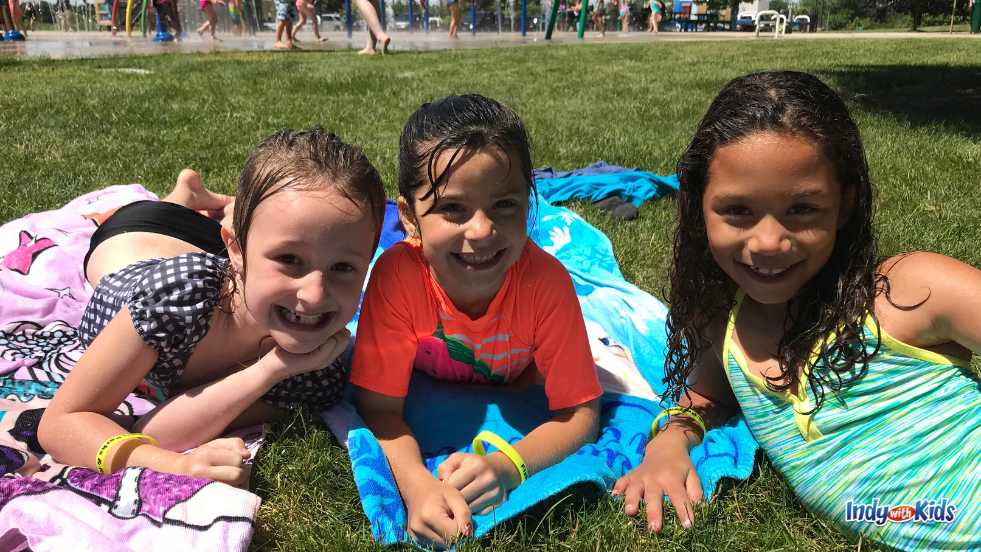 Fishers Parks Camps three girls at a splash pad