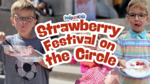 Kids eating strawberry shortcake at the Strawberry Festival on the Circle in downtown Indianapolis