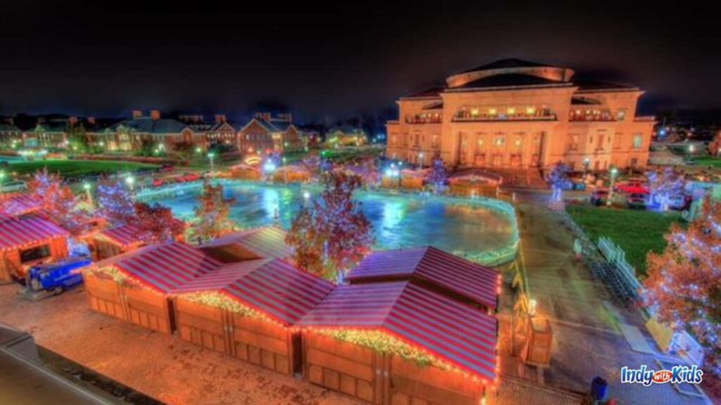 a night view of the Carmel ice rink at the Carmel Christkindlmarkt