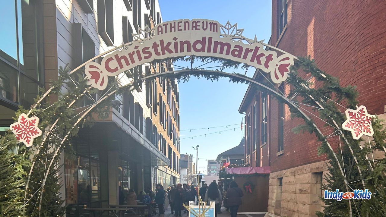 The arched entrance to the Athenaeum Christkindlmarkt in Indianapolis.