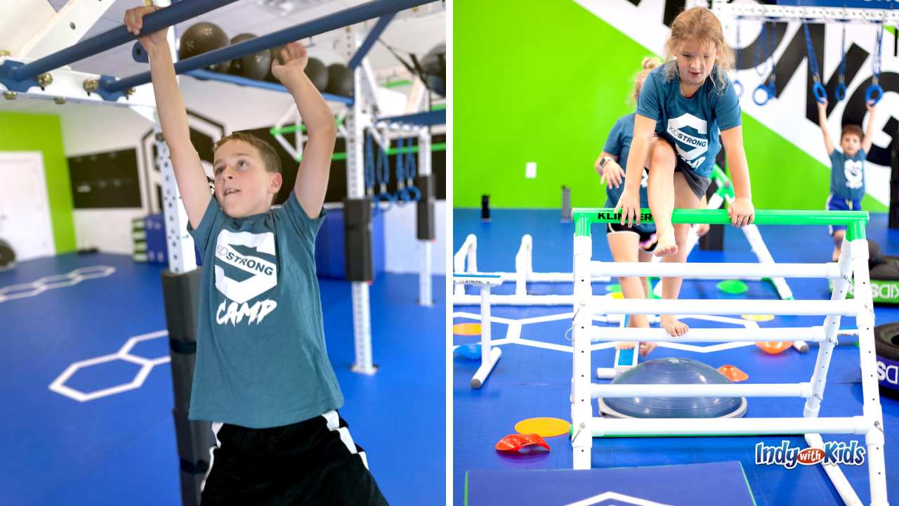 KidStrong Camp two kids using gym equipment