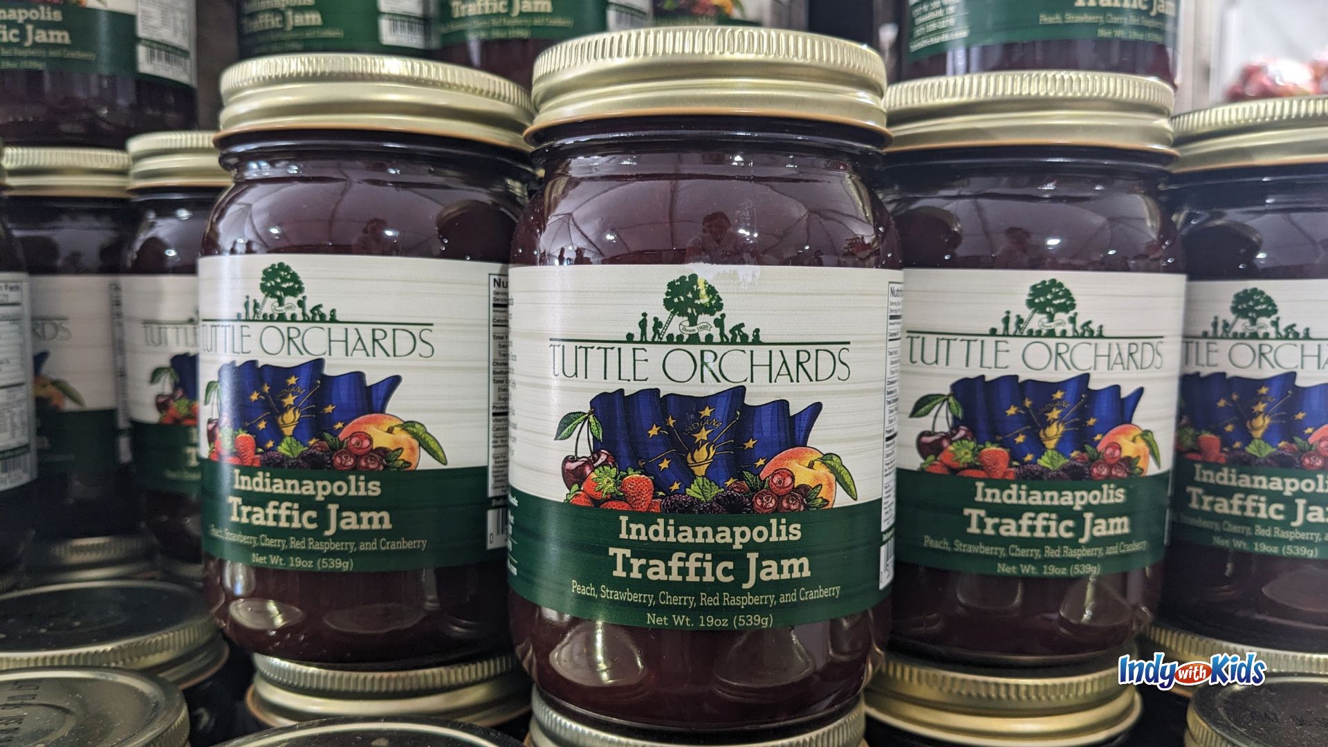 A jar of "Indianapolis Traffic Jam" in the Farm Store at Tuttle Orchards in Greenfield.