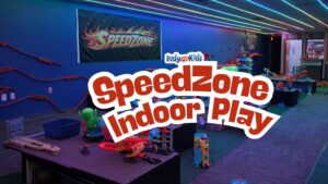 SpeedZone indoor play area in Martinsville with large “SpeedZone Indoor Play” text overlay across the photo.